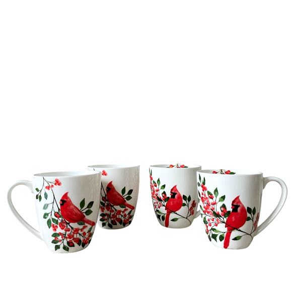 MIKASA Cardinal Leaves Porcelain Coffee Mugs 12oz Set of 4 NEW - Picture 2 of 10